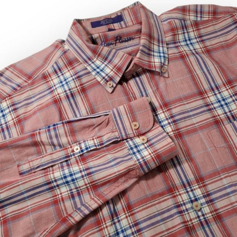 Alan Flusser Mens XL‎ / X-Large Red, White, & Blue Long Sleeve Button Down Shirt